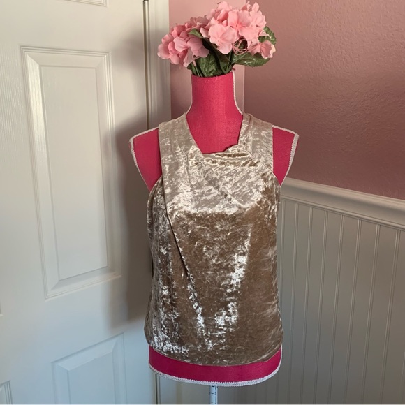 porridge Tops - Gold Crushed Velour Tank with Asymmetrical Top, size Small